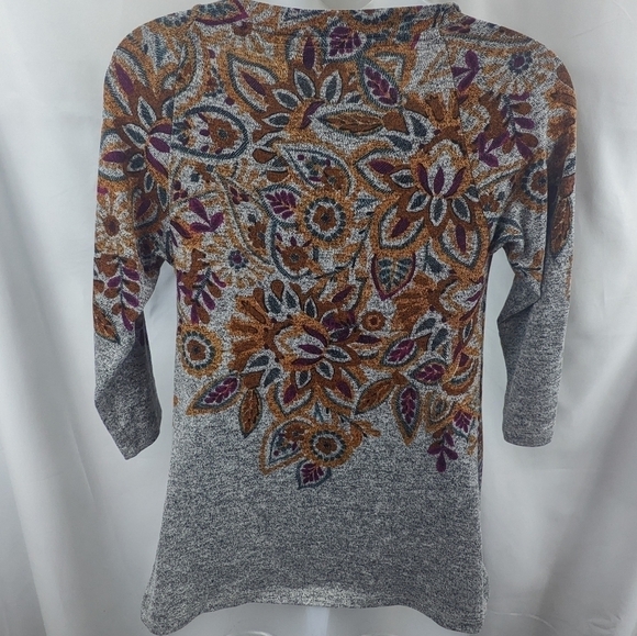 Postage Stamp Heathered Paisley Print Drape Scoop Neck Knit Sz S - Picture 2 of 7